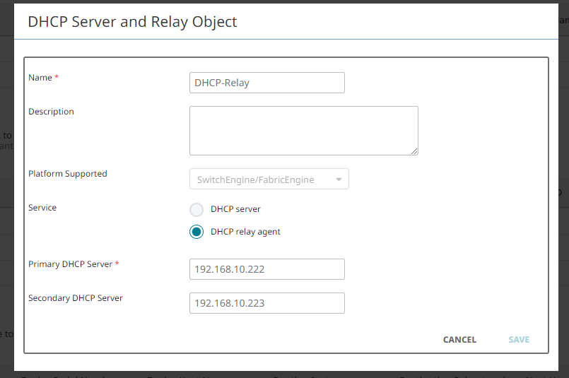 DHCP Server and Relay Object