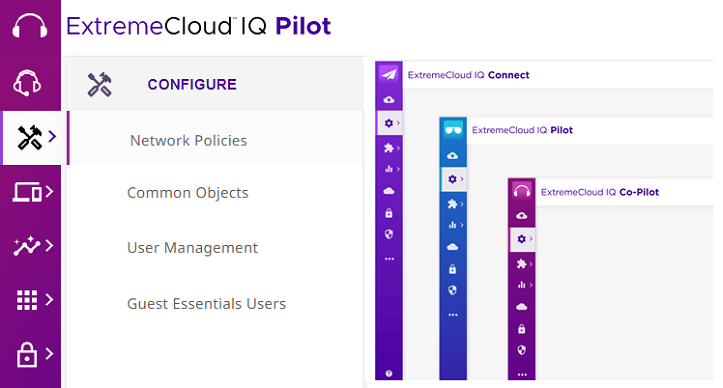 ExtremeCloud IQ navigation bar, with the Configure tab selected, and an example of the color changes.