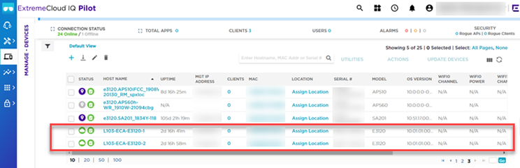 Controllers in Managed Devices List