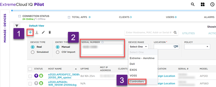 Manually adding a controller to ExtremeCloud IQ