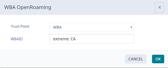 Provide PKI Trust point and WBAID for OpenRoaming hotspot.