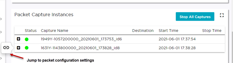 Packet Capture Instances widget displays current packet captures.