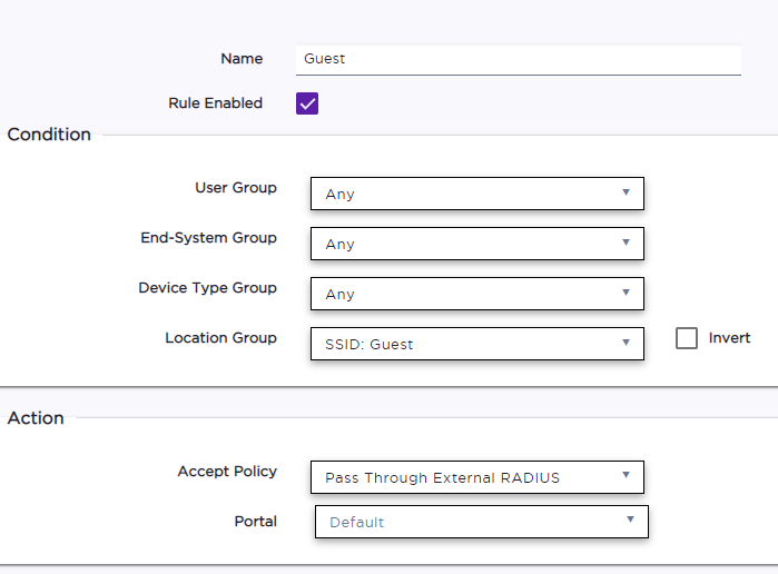 Guest Rule Settings for Controller