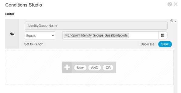 Allow Condition to match on Endpoint Identity on a Cisco® ISE server