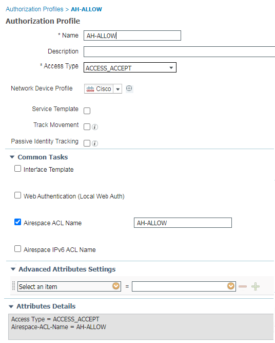 Allow Authorization Profile on a Cisco® ISE server