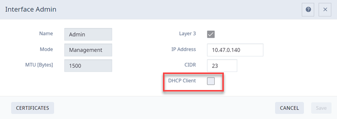 Admin Interface as a DHCP Client