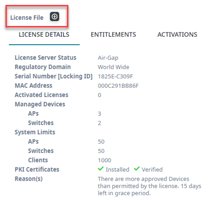 Air Gap License File Installation from License Details tab