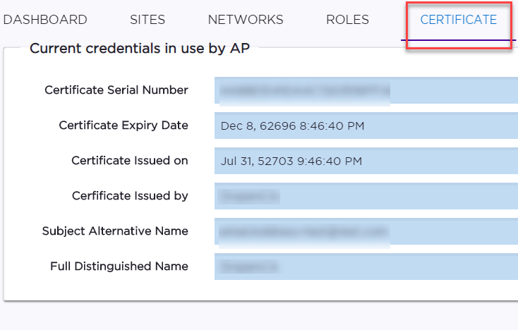 Certificate details associated with selected AP. View details from Certificate tab.