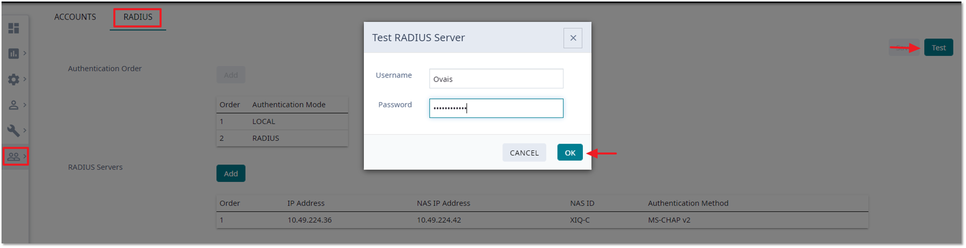 Test RADIUS server