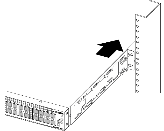 Aligning a switch, with brackets attached, with a rack and screwing it to the rack