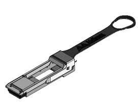 A QSFP port adapter showing the connection end and the handle
