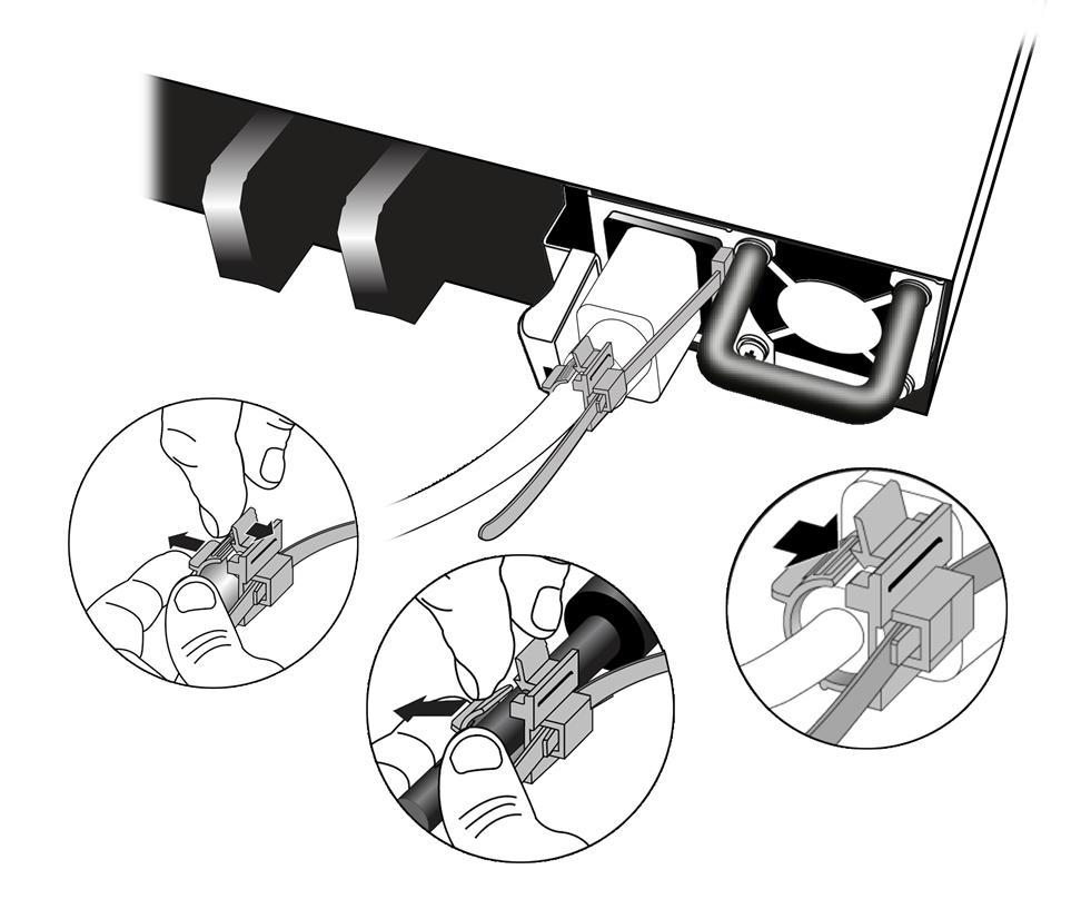 Power supply with power cord and retainer attached