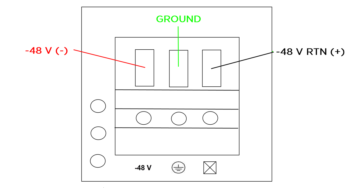 Diagram of terminal block showing (in order) negative, ground, and positive connectors