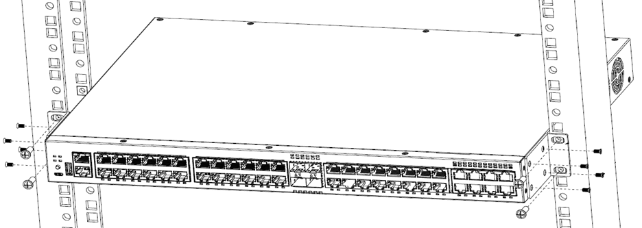 Mid-Mount: Mounting in a Two- or Four-Post Rack for models 4220-4MW-20P-4X, 4220-8MW-40P-4X, 4220-48P-4X, 4220-48T-4X, 4220-24P-4X