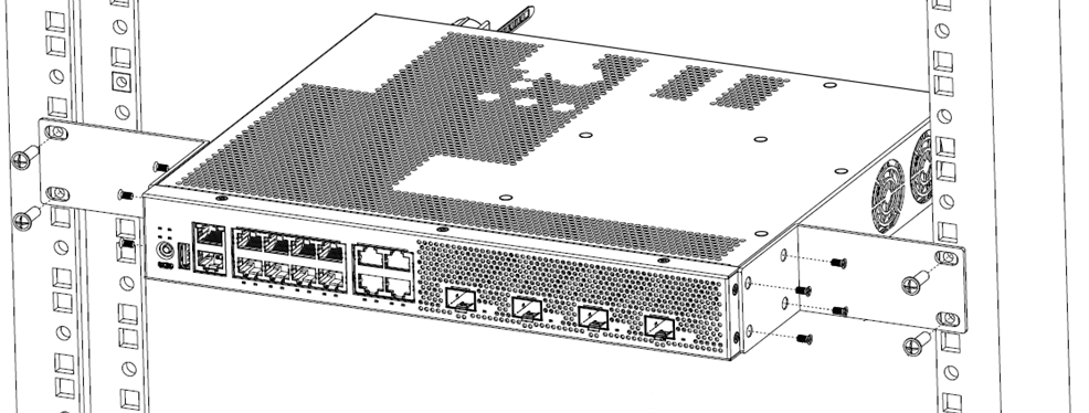 Mid-Mount: Mounting in a Two- or Four-Post Rack for models 4220-8X, 4220-4MW-8P-4X, 4220-12P-4X, and 4220-12T-4X