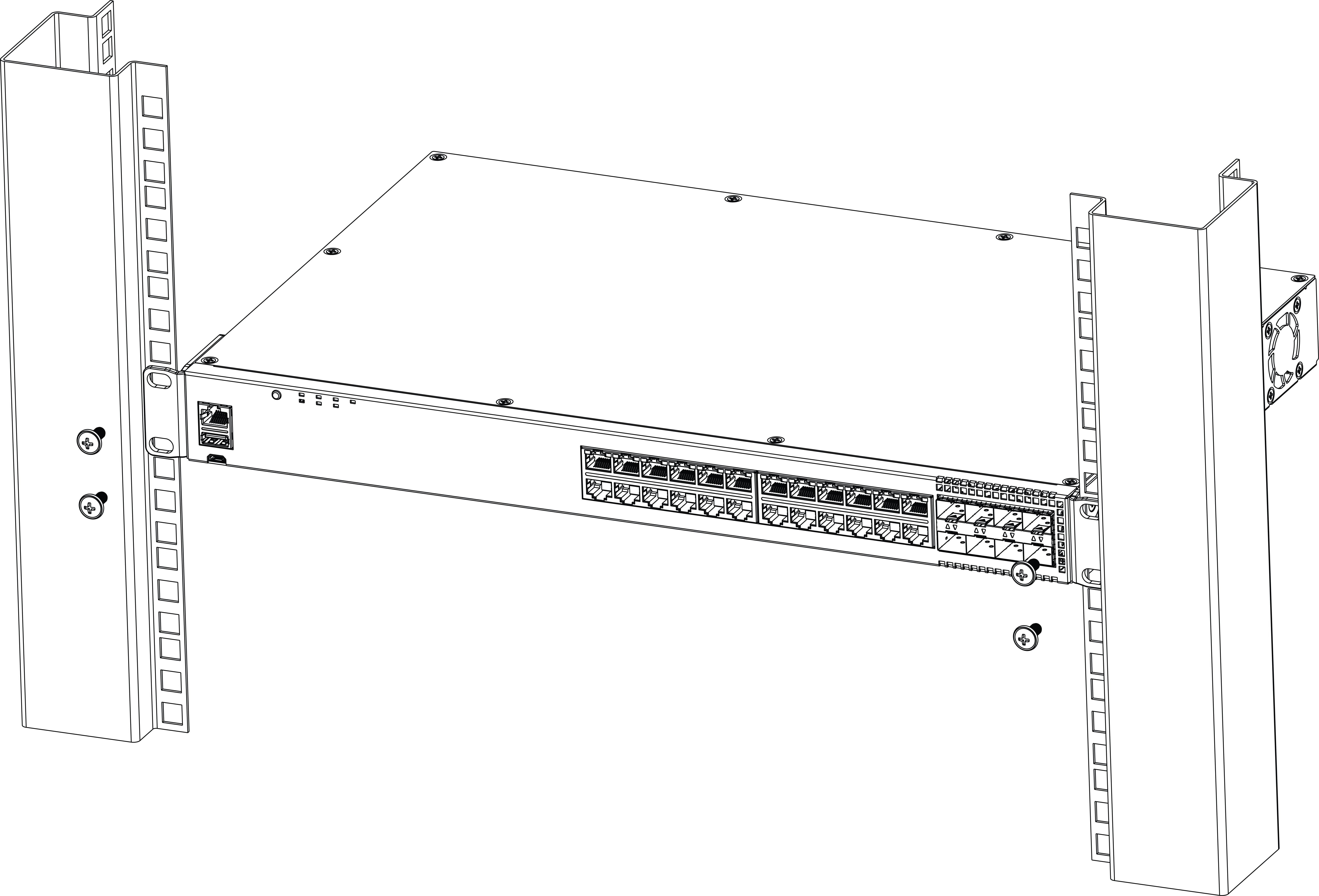 Flush-Mount: Mounting in a Two- or Four-Post Rack for models 5320-24T-8XE and 5320-24P-8XE