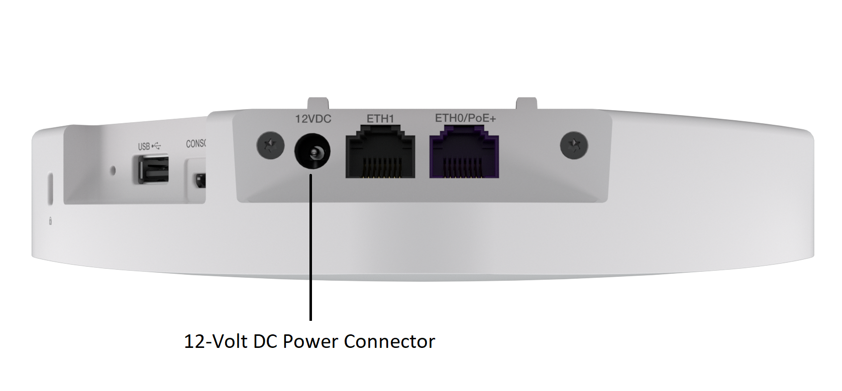 The AP3000 access point power port is located to the left of the ETH1 port.