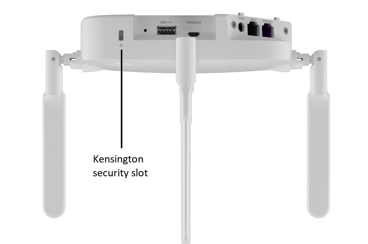 Kensingston security slot is used to secure the access point. It is located on the side of the access point.