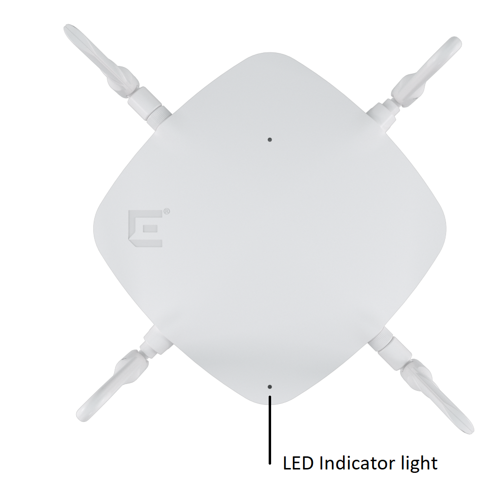 The AP3000X LED is located on the top of the access point, near the Extreme logo.