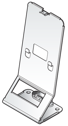 A stainless-steel desk stand with metal hinges for access point installation.