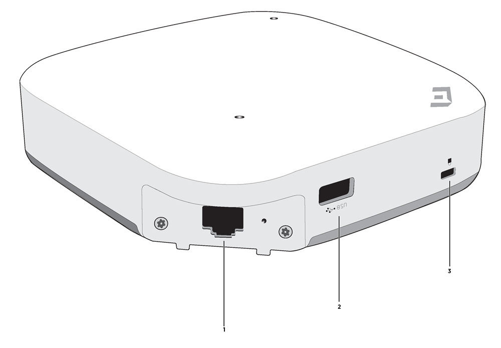 A square access point with numerical highlights indicating various hardware components described in Table: AP305C hardware component description.