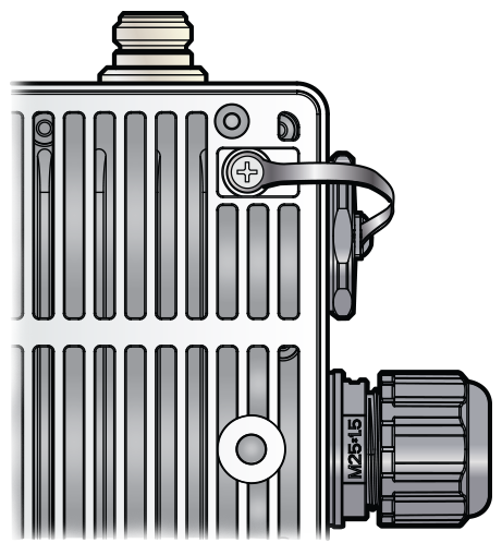 Back side image of the access point showing the console port tie torqued on the tether screw hole.