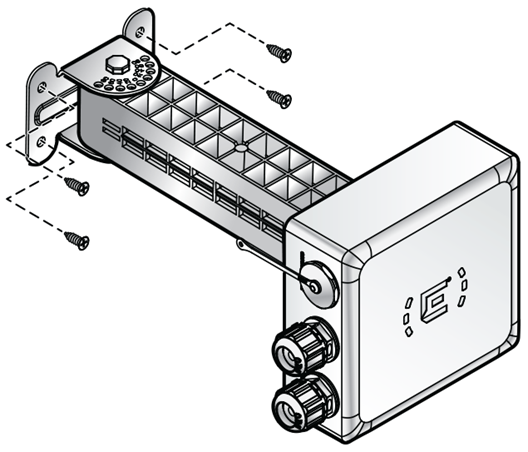 Image of the AP360i access point, mounted on to the MBO-ART02 bracket. In this image, the MBO-ART02 bracket is being attached to a wall using M6 hex-head screws.