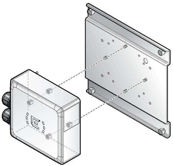 Image of the AP360i access point being attached to the threaded holes on the access point attach assembly plate