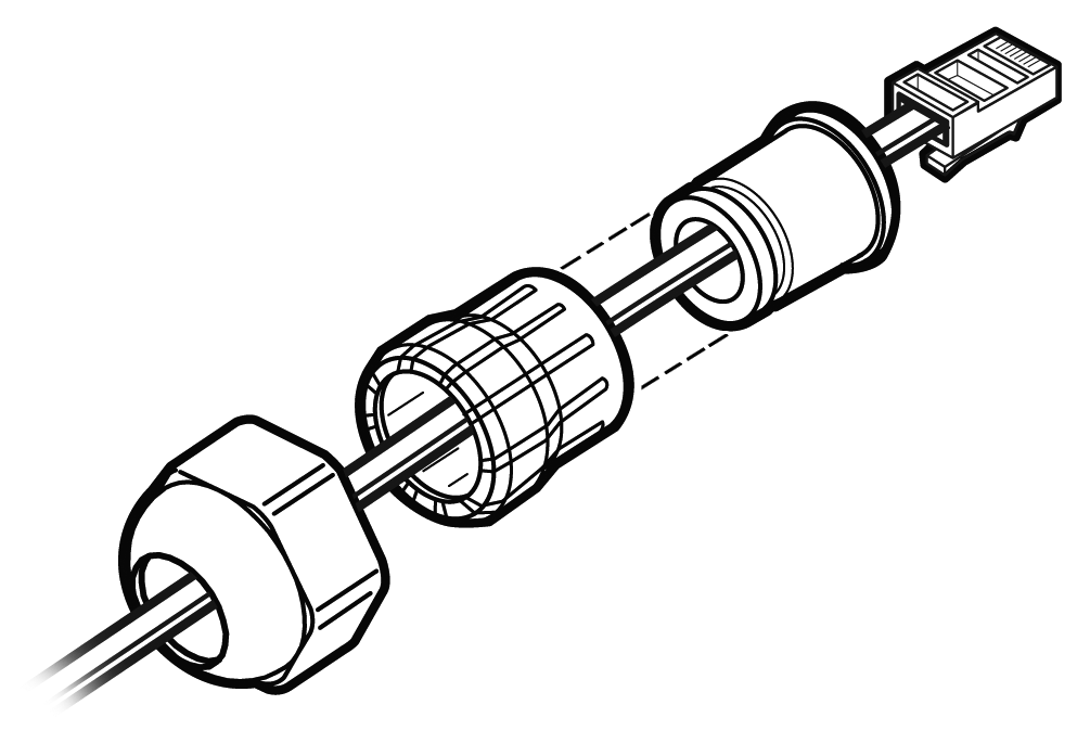 Image of the seal and claw being slid through the RJ45 cable.