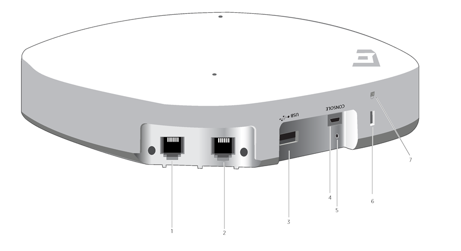 Image of the access point with numerical callouts highlighting the hardware components.