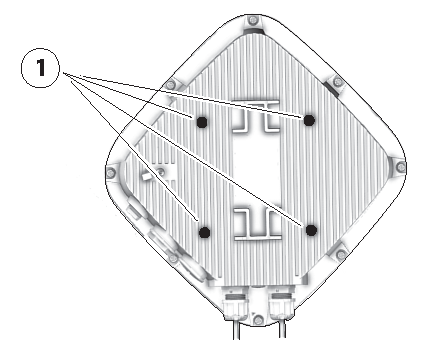 Back of the access point highlighting the M5 bolt holes. There are four holes to attach the M5 bolts.