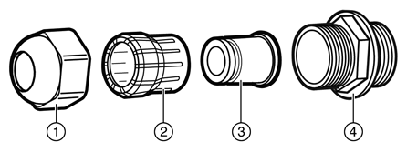 Cable gland adapter assembly showing all gland parts