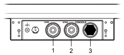 Side ports highlighting the ETH1, ETH0, and console ports