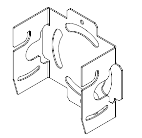 Side view of the metal bracket displaying four semi-circular cuts on each corner.