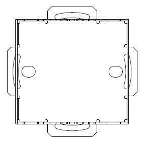 Metal square bracket with four handles on each corner displaying semi-circular cuts.