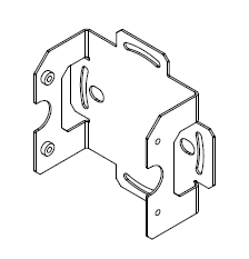 Metal box bracket side view displaying four semi-circular cuts on each edge.