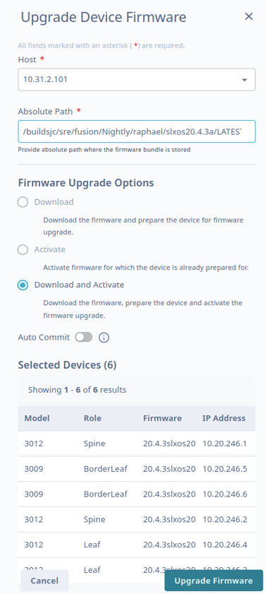 Upgrade Device Firmware Window