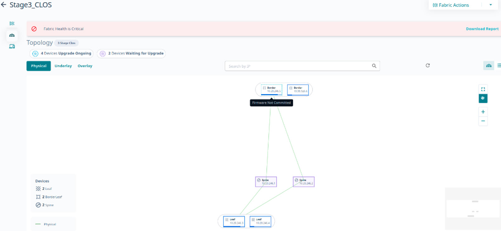 Firmware upgrade status in the topology