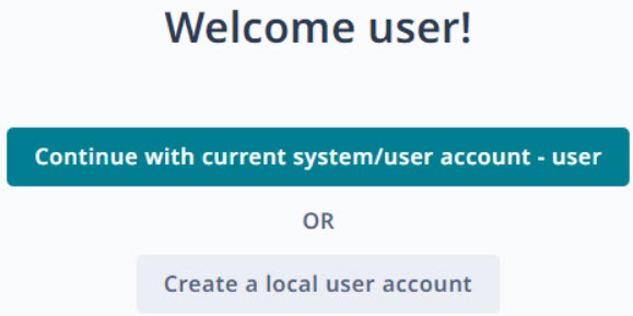 Welcome user! screen