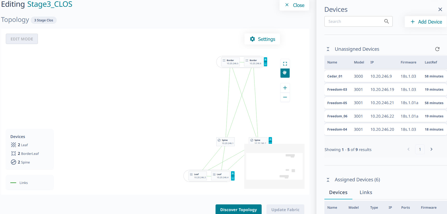 Fabric Topology Edit Devices Page