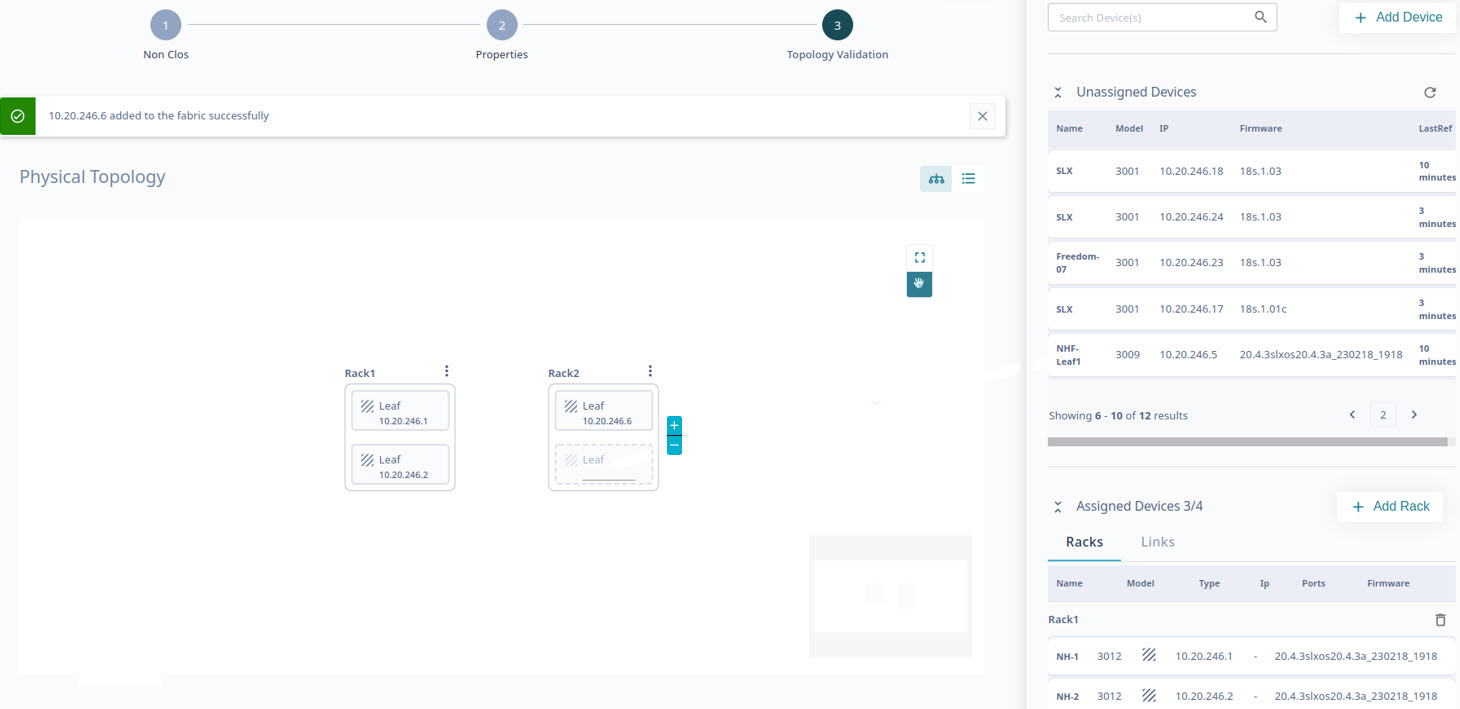 Add or remove racks and devices in the topology