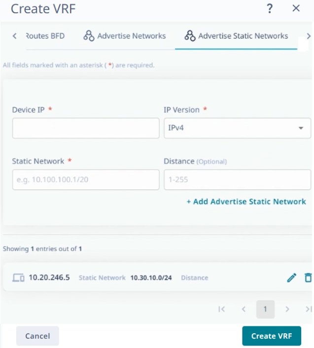 Advertise static network
