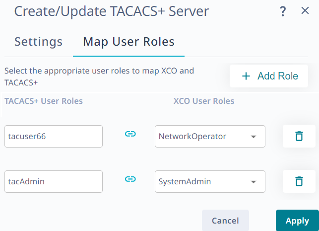 map tacacs+ user roles